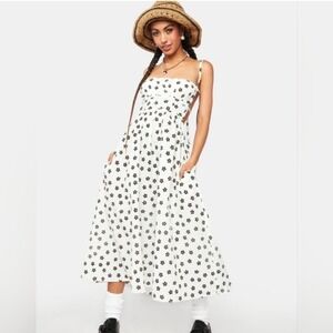 For‎ Love Lemons White Daisy Print Midi Dress Size L Tie Back Cutout
